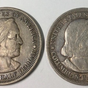 1893 Columbian Exposition Columbus Worlds Fair Chicago Collectors Coin Pair Sailing Ship Dual Globes Christopher Columbus Chicago Lot 2.