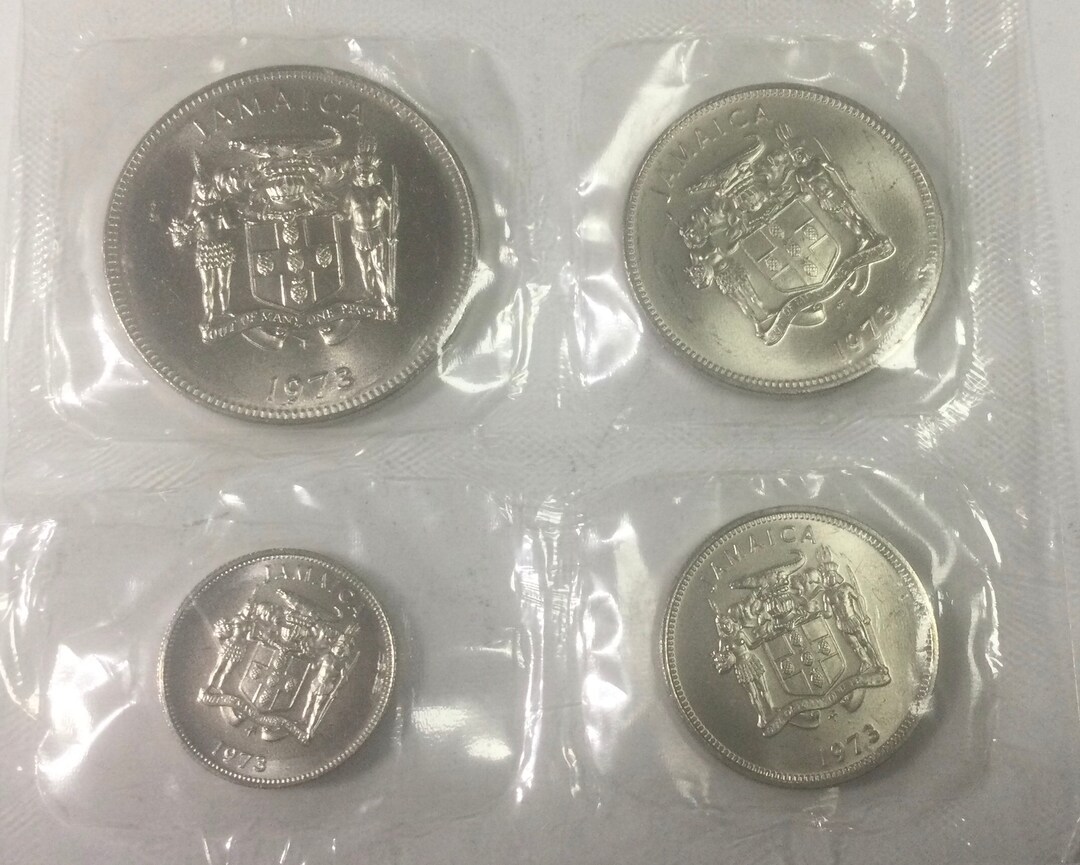 1973 Jamaica 4 Coin Mint Set in Package of Issue 5 10 20 &25 Cents
