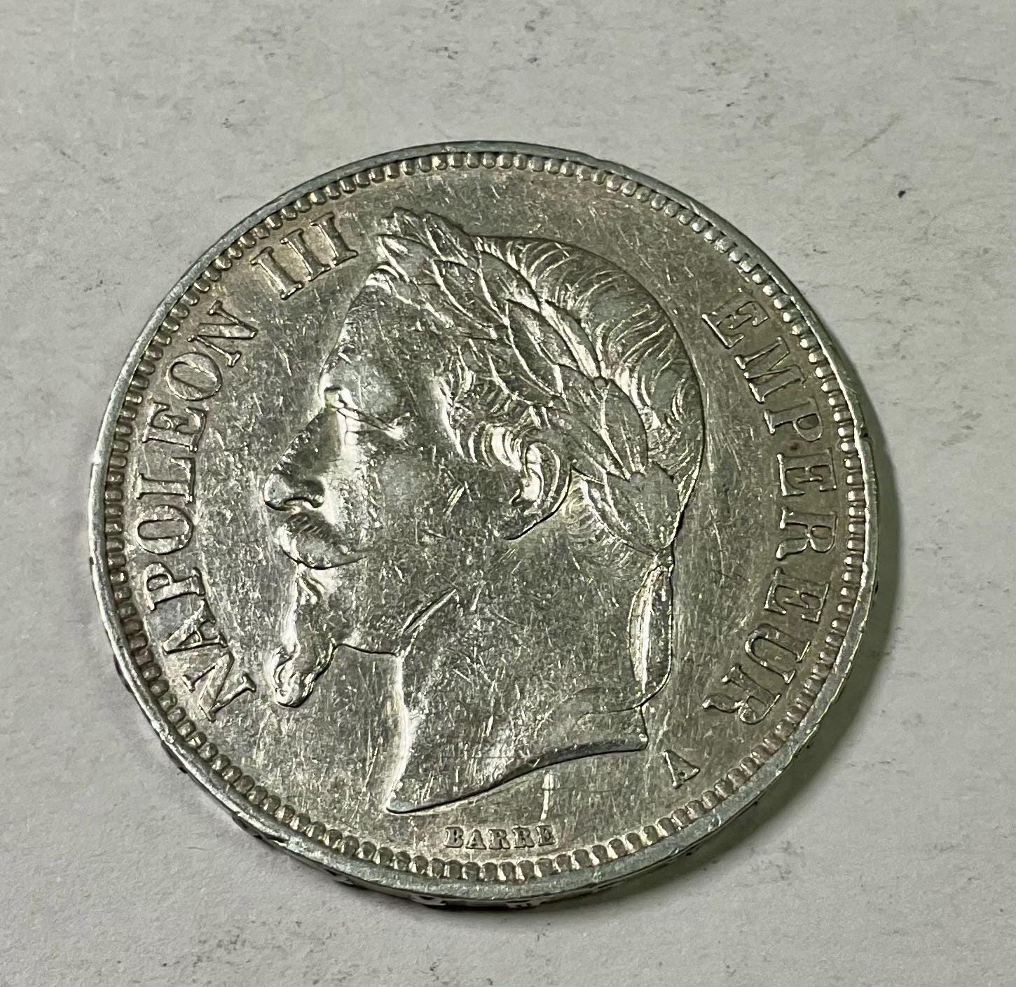 1869年 A フランス フランス帝国 大型王冠サイズ 銀貨 5フラン