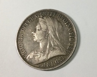 1895 Victoria Old Head 2 Shillings Florin Sterling Silver Historical Collectible Coin Nice Original Piece