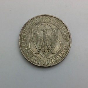 1930 Ett Berlinmyntverk Weimarrepubliken Silver Fem Mark Rheinland Minnesörn Stående på Bro Örnsköld Eklöv KM#71