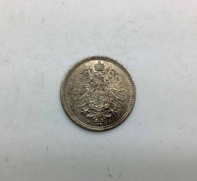 1874 F Germany German Empire 20 Pfennig Silver Collectors Coin KM#5 Very Lustrous Crown over Ribbon Eagle Coat of Arms Scarce World Coin