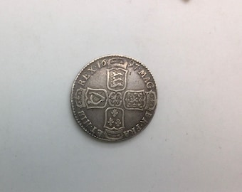 1697 Nice Grade  Half Crown Silver Coin William III King Great Britain   KM#491.7  Original  Collector Coin  Scarce