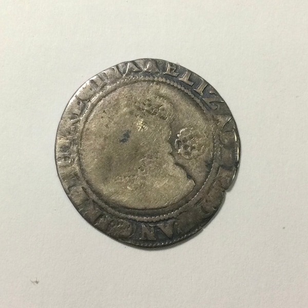 1582 Dated Elizabeth I Silver Hammered Six Pence  Mint Mark  Bell Decent Affordable Hammered  Coin Shield Crowned Portrait