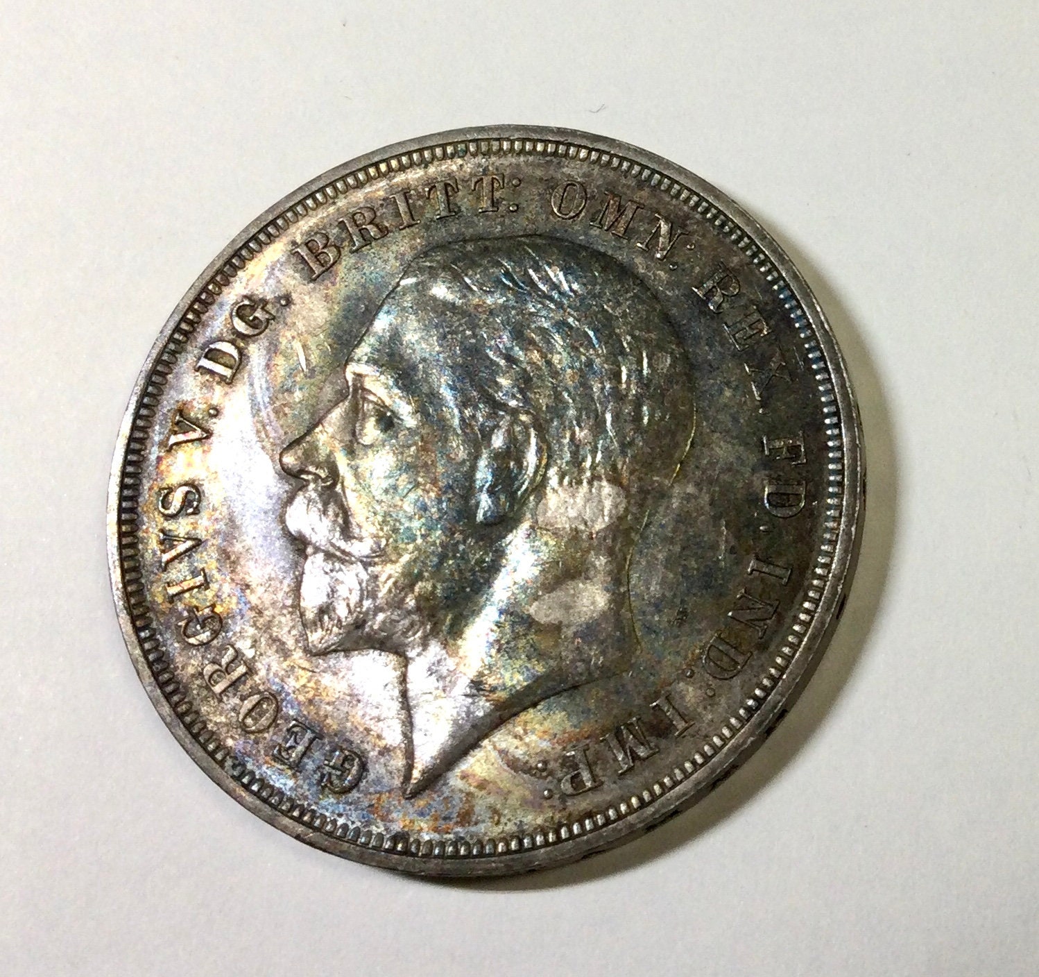 1935 Gt Britain Silver Crown 5 Shillings Coin George V Art Deco