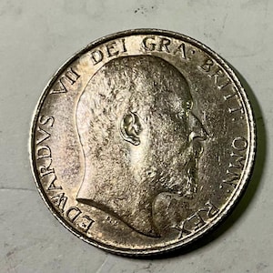 1902 Edward VII Silver Shilling Lion on Crown Bare Head Portrait Coronation Year toned nice