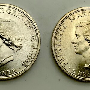 1958 CS Heart Denmark Silver 2 Two Kroner Silver Coin Commemoration  of Margrethe 18th Birthday  King Fredrick IX  King of Denmark