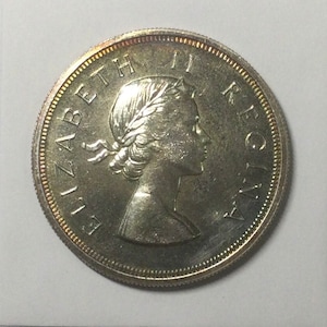 1953 South Africa Coronation Silver Crown Coin Uncirculated Beautiful Toned 5 Shillings  Gift Idea Coin Buyer Springbok Antelope Animal Coin