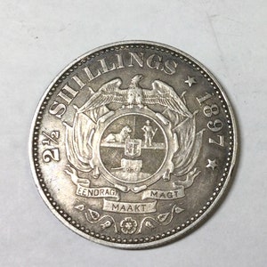 ボーア戦争時代 1897 南アフリカ ZAR ポール クルーガー ハーフ クラウン ワールド コレクター コイン 喜ばしい 2 1/2 シリング イーグル カート フラグ ライオン