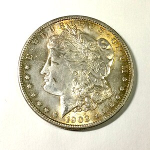 1902O USA New Orleans Mint Morgan Silver Dollar Flashy Lustrous Golden Tone Nice Collector Coin Lady Liberty Eagle Reverse