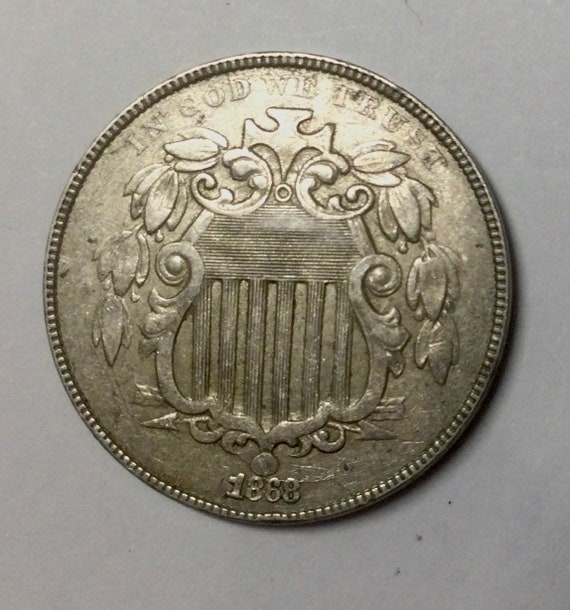 1868 USA Shield Nickel Five Cents Large 5 Stars in Circle Shield