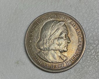 Exposición Colombina de 1893, Feria Mundial de Chicago, Moneda de coleccionista, Barco de vela, Globos terráqueos dobles, Cristóbal Colón, moneda brillante