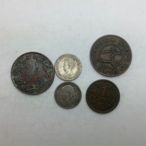 Netherlands coin Lot of 4  1922 Cent  1886 2 1/2 Cent  1894 10 Cent  Silver  1917 Ten Cent  plus 1857 Netherlands  East Indies  Cent  5 pce
