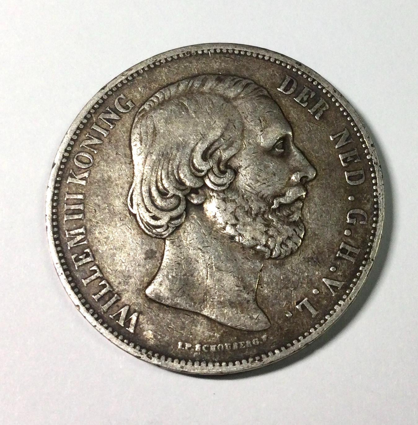 1873 Netherlands 2 1/2 Gulden King Willem III Holland Crown Sized