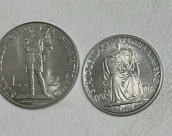 1941 2 Lira & 1942 1 Lira Vatican City Pius XII World War II era Collector Coins BU