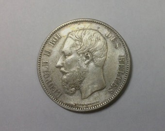 1873年 ベルギー　レオポルド2世 5フラン銀貨　XF 1873年 ベルギー レオポルド2世 5フラン銀貨 XF ベルギー 1873年