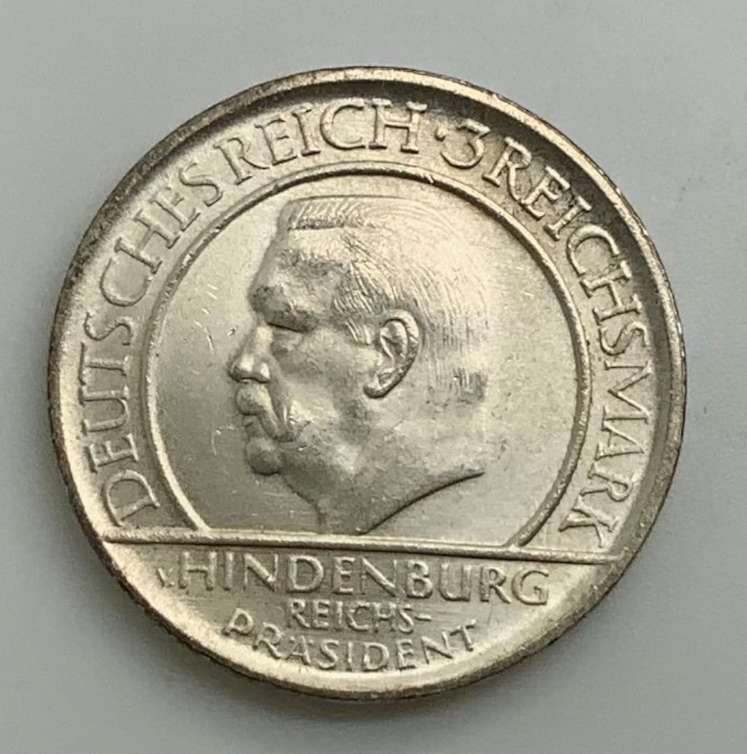 ヒンデンブルク生誕80周年記念銀メダル（ワイマール共和国1927年） 1929 D ドイツ ワイマール共和国 3 マーク シルバー 共和国建国 10