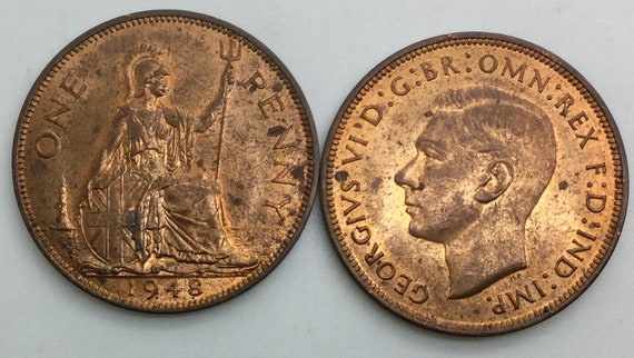 1948 Great Britain George VI Large Bronze One Penny Brilliant Red