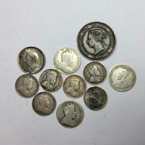 1901 Canada Large Cent plus 10 Silver Canadian Coins Lot  Five Cents and Ten Cents Victoria Edward George  Mixed Lot