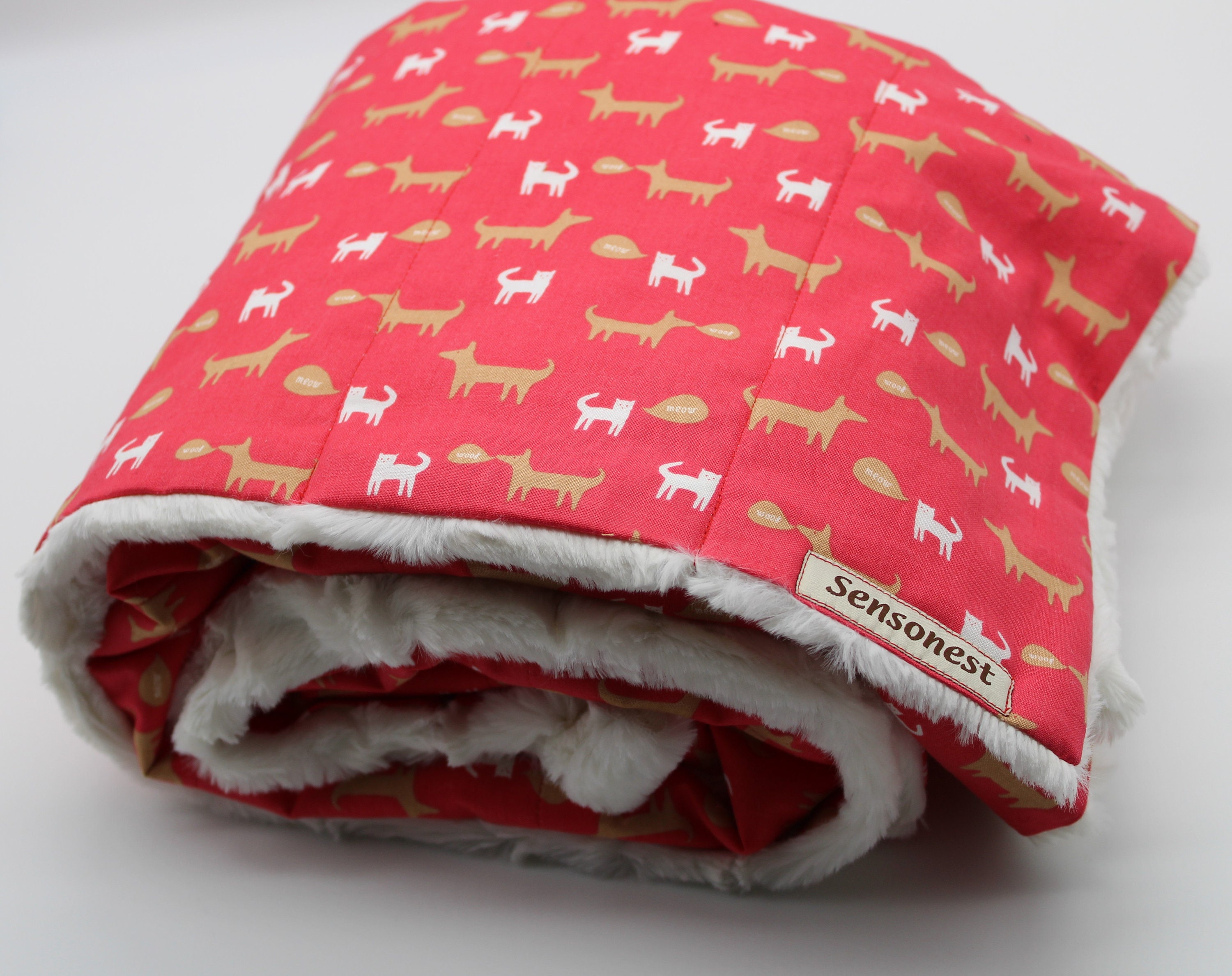 Minky Weighted Blanket Kids Weighted Blanket Children Sensory Blanket Kids or Teens Dogs and Cats Cotton Print With off White Minky Etsy