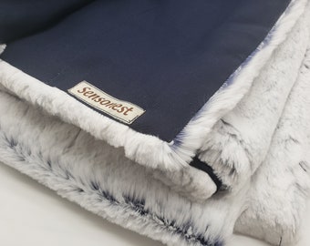Eucalyptus and minky therapy blanket / Weighted therapy /  Heavy throw / Sensory blanket/ Navy eucalyptus (tencel) & luxuriously soft minky