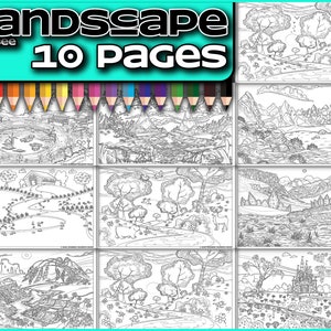 Adult Coloring Pages Printable Landscape | Coloring Page For Adult | Adult Coloring Book PDF | Printable Coloring Page | Adult Colouring