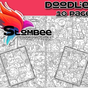 Vol.1 Doodles Adult Coloring Pages Printable, Kids Coloring Pages, Coloring Book Instant Download PDF