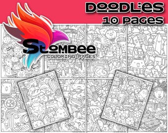 Vol.1 Doodles Adult Coloring Pages Printable, Kids Coloring Pages, Coloring Book Instant Download PDF