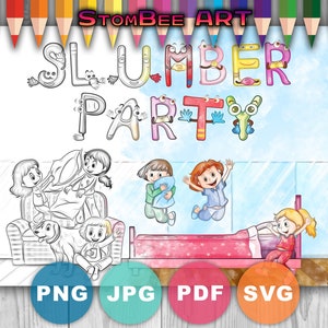 Slumber Party - Printable Adult Coloring Page from StomBee (Coloring book pages for adults and kids, Coloring sheets, Coloring designs)