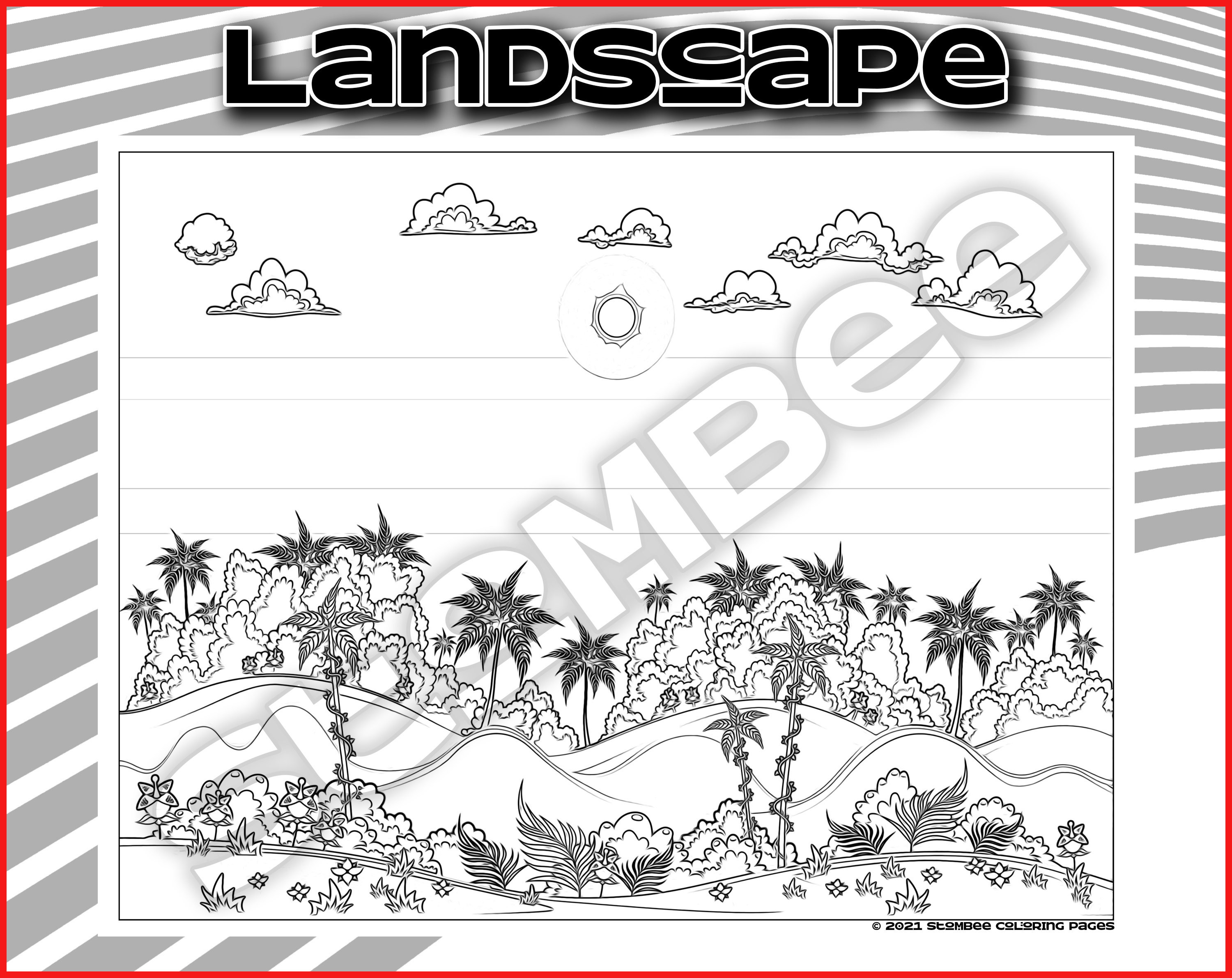 Adult Coloring Pages Printable Landscape Coloring Page for - Etsy