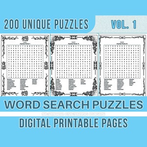 200 Word Search Printable Puzzle Instant Download, Printable Puzzle Pages for Kids and Adults, Includes Solutions, Digital Printable • Vol 1