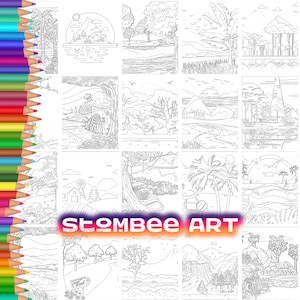20 Landscape, Adult Coloring Book, Adult Coloring Pages, Printable Coloring, Colouring Pages, Coloring for Adults | Book-52
