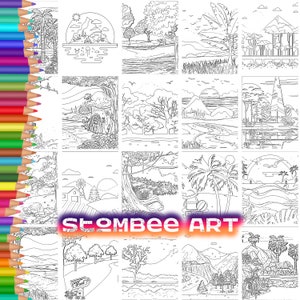 20 Landscape, Adult Coloring Book, Adult Coloring Pages, Printable Coloring, Colouring Pages, Coloring for Adults | Book-52