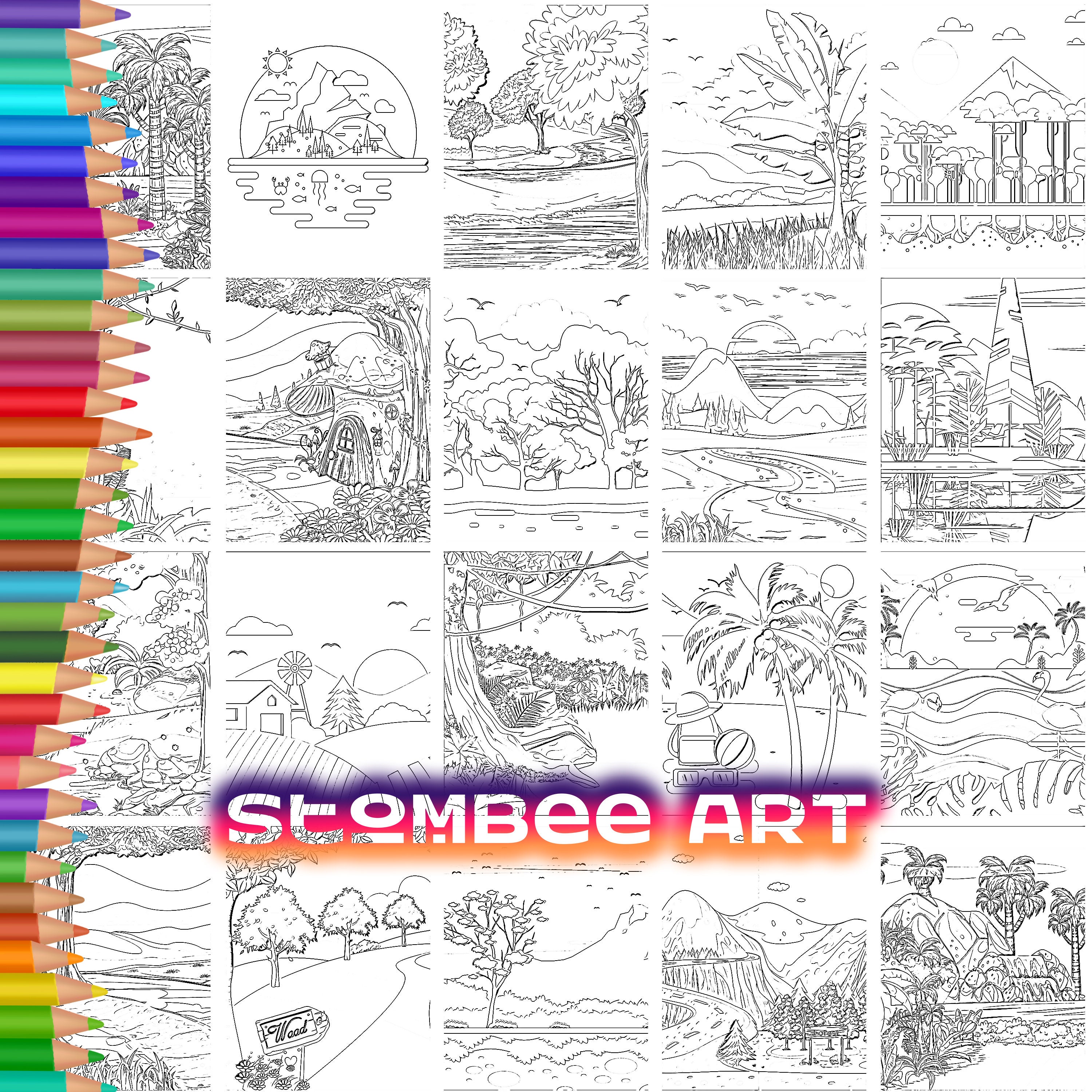 20 Landscape, Adult Coloring Book, Adult Coloring Pages, Printable Coloring, Colouring Pages, Coloring for Adults | Book-52