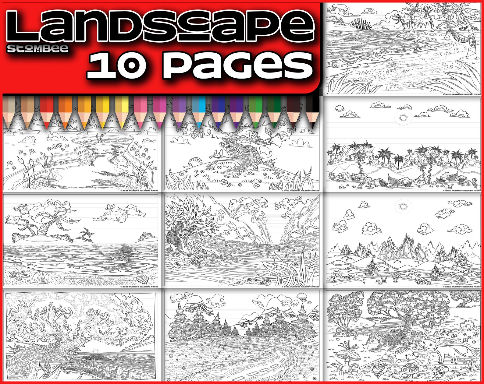 Adult Coloring Pages Printable Landscape Coloring Page for - Etsy
