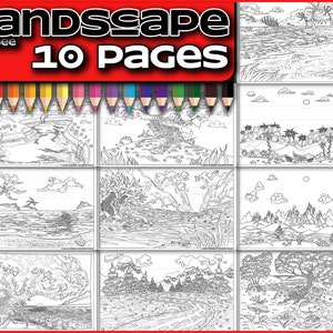 Adult Coloring Pages Printable Landscape | Coloring Page For Adult | Adult Coloring Book PDF | Printable Coloring Page | Adult Colouring
