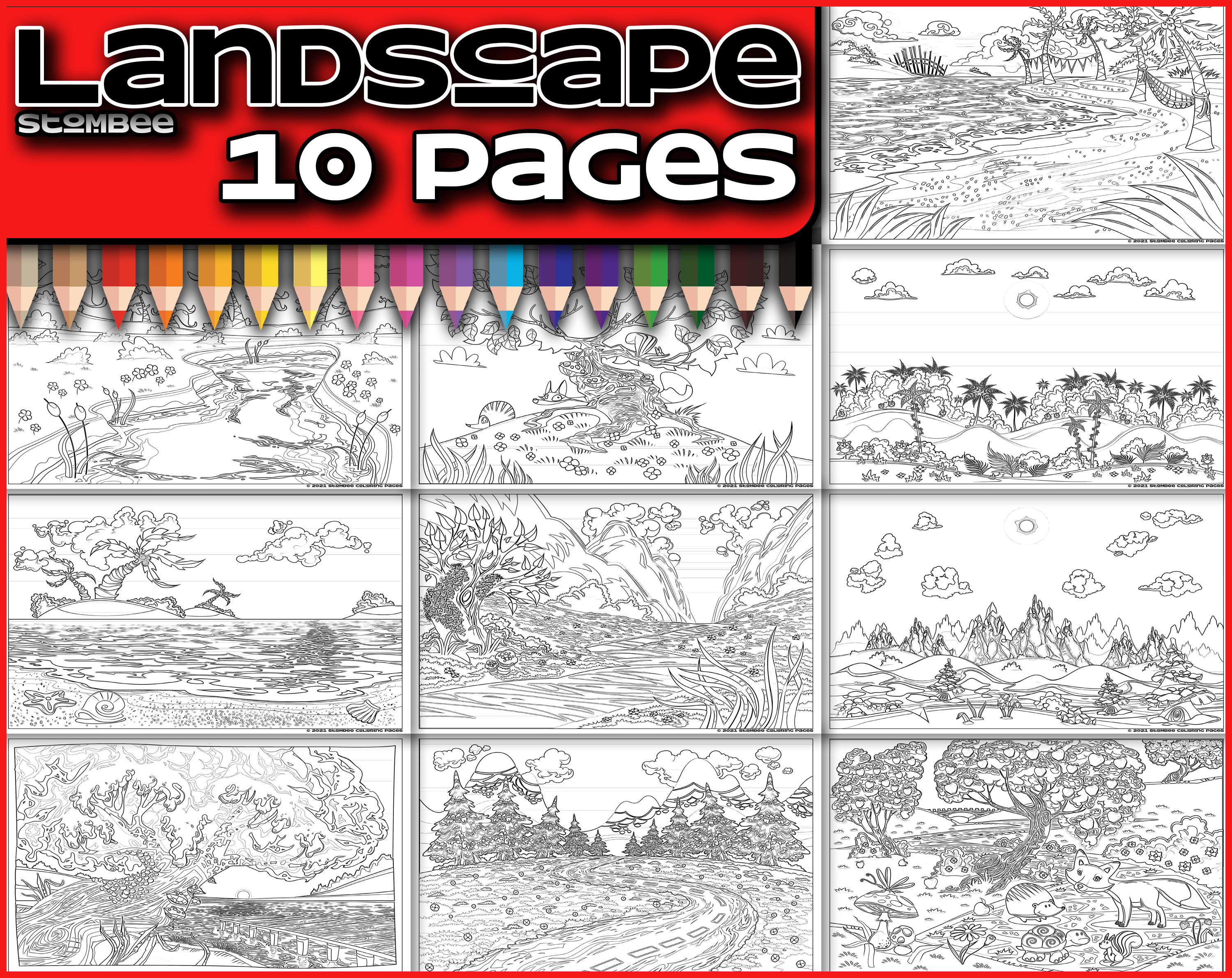 adult coloring pages printable landscape coloring page for etsy