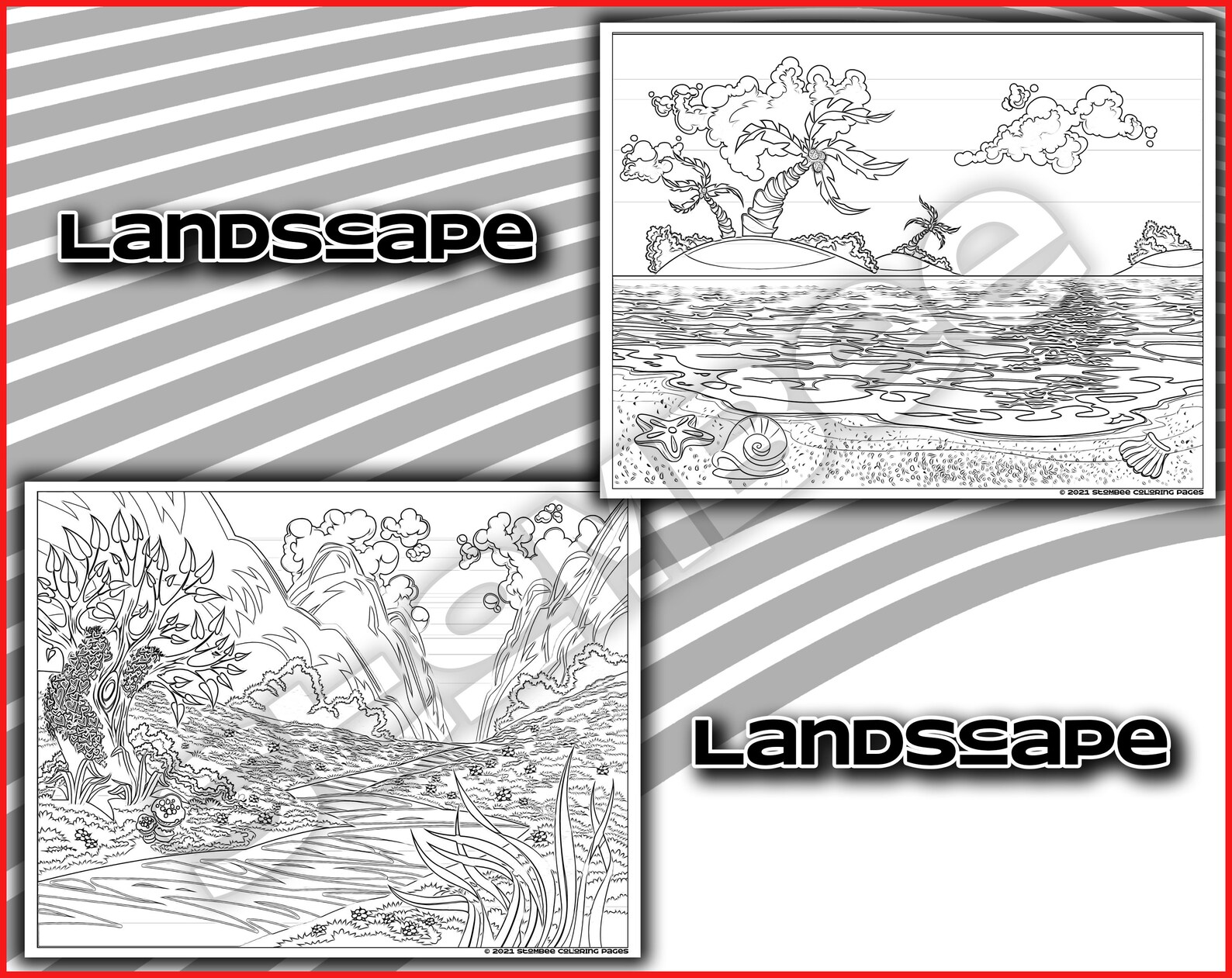 Adult Coloring Pages Printable Landscape Coloring Page for | Etsy
