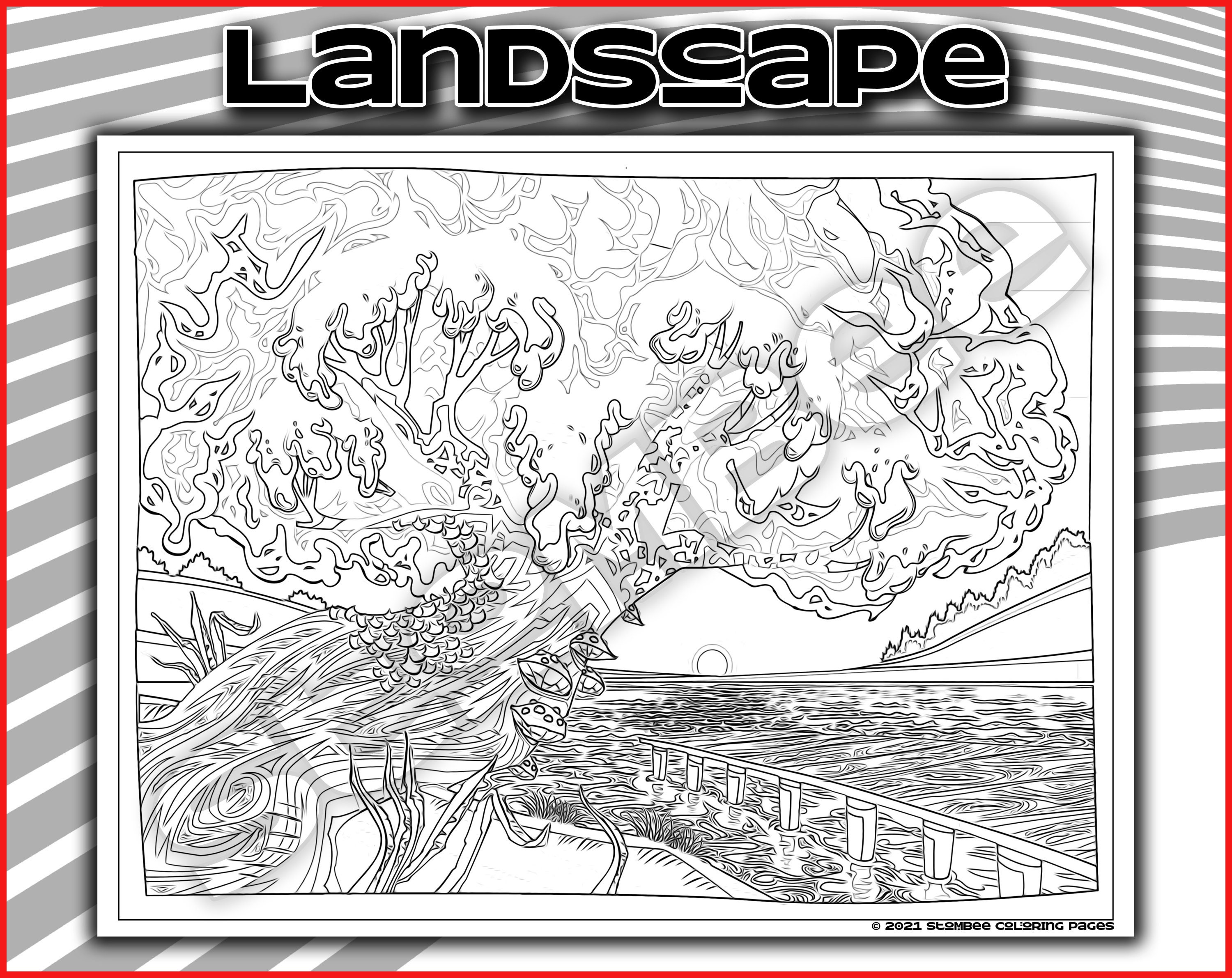 Adult Coloring Pages Printable Landscape Coloring Page for - Etsy