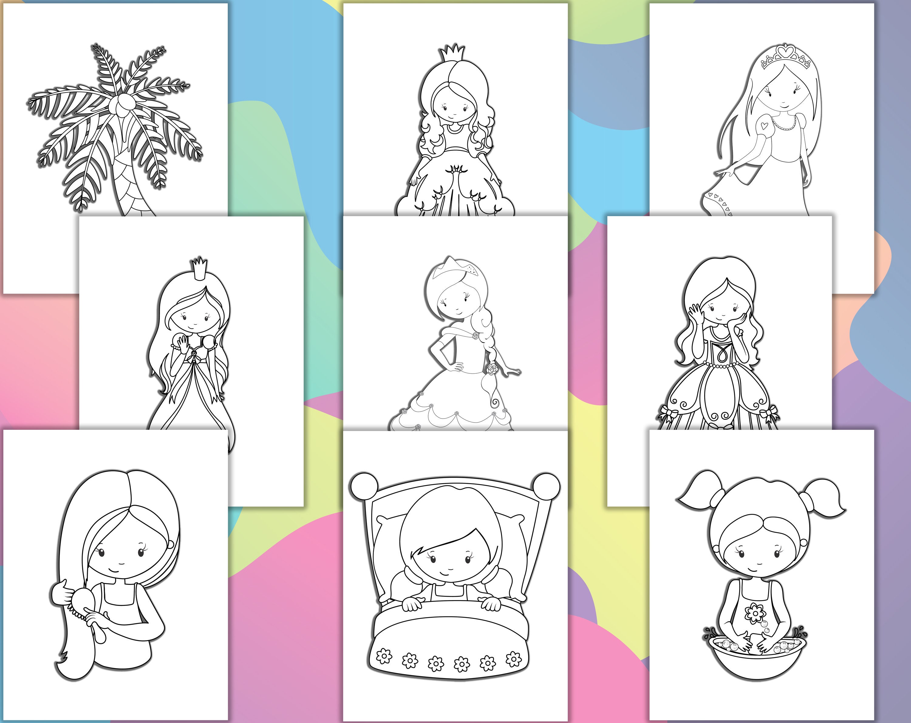 50 Kids Coloring Pages, Coloring Book PDF of Mix Themes - Etsy