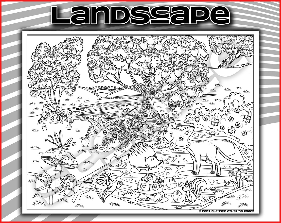 Adult Coloring Pages Printable Landscape Coloring Page for - Etsy