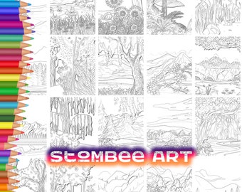 20 Landscape, Adult Coloring Book, Adult Coloring Pages, Printable Coloring, Colouring Pages, Coloring for Adults | Book-51
