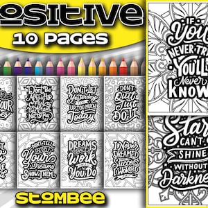 Desenhos para colorir de afirmação positiva | Desenhos para colorir para adultos | Livro de colorir adulto para impressão em PDF e JPG para papel ou coloração digital