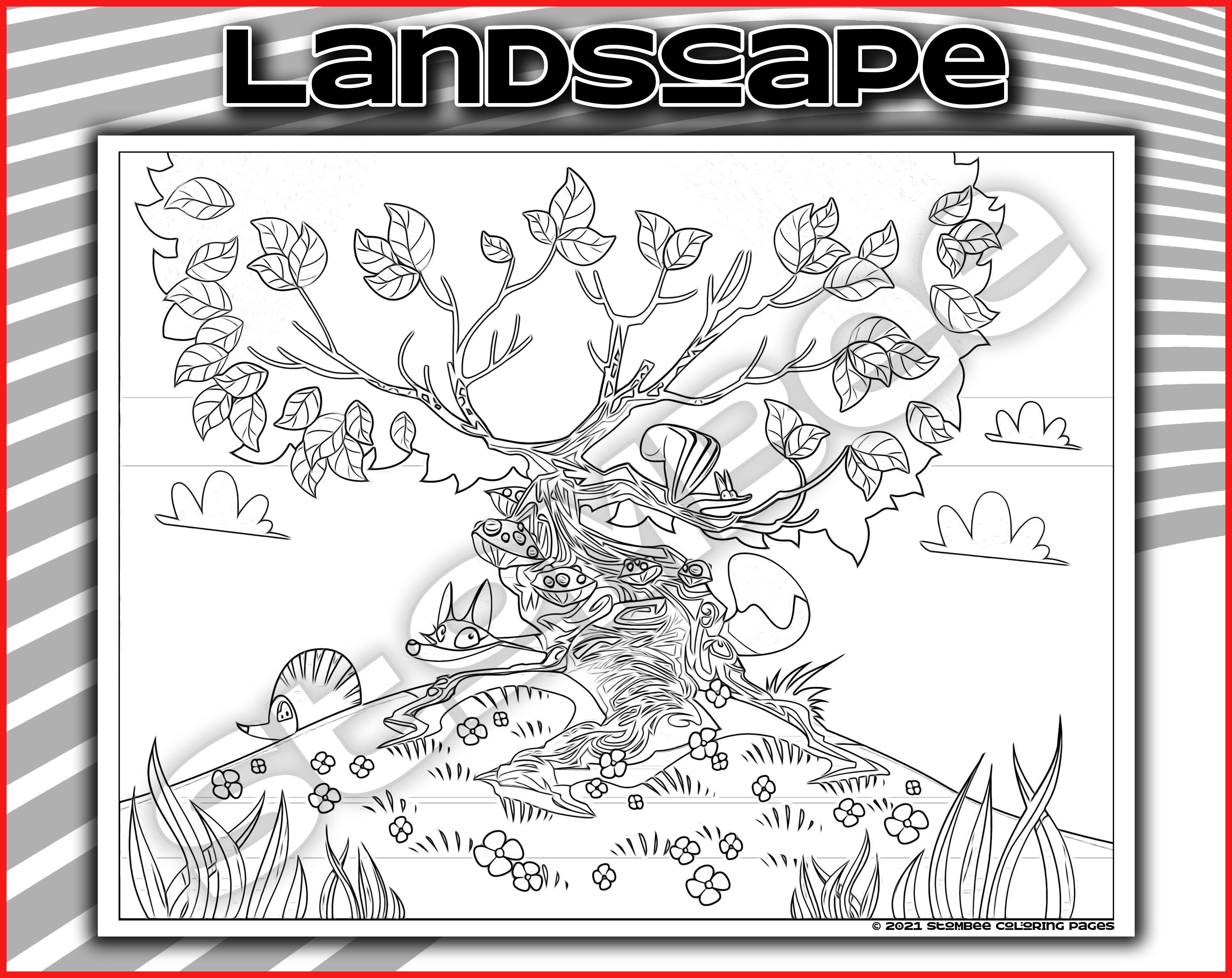 Adult Coloring Pages Printable Landscape Coloring Page for - Etsy