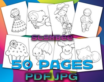 50 Kids Coloring Pages, Coloring Book PDF of Mix Themes