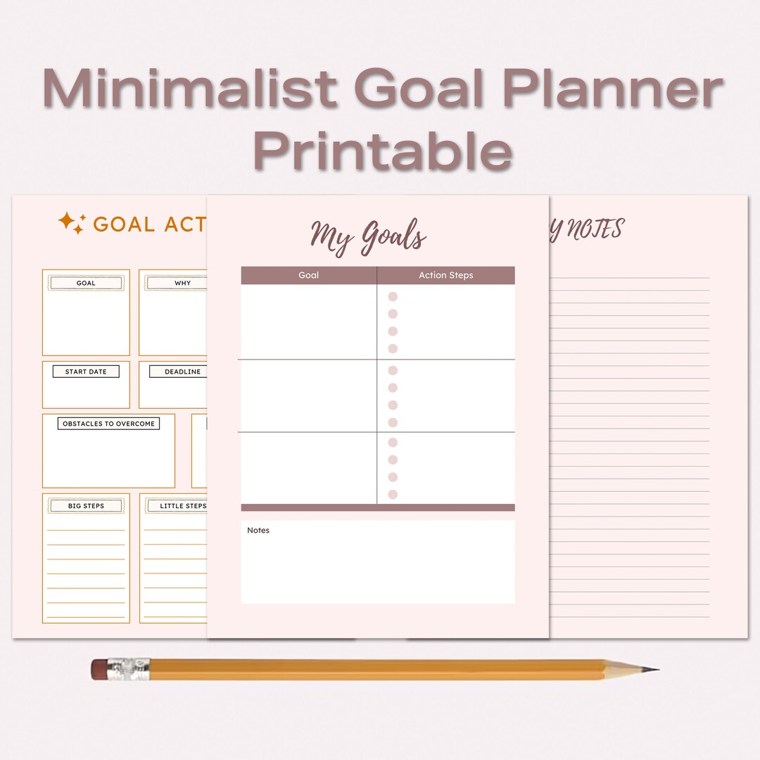 Goal Planner Minimalist Style, Printable & Fillable PDF and JPG, Goal ...