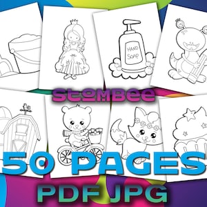 Download 50 Kids Coloring Pages Coloring Book Pdf Of Mix Themes Etsy