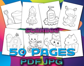 50 Kids Coloring Pages, Coloring Book PDF of Mix Themes