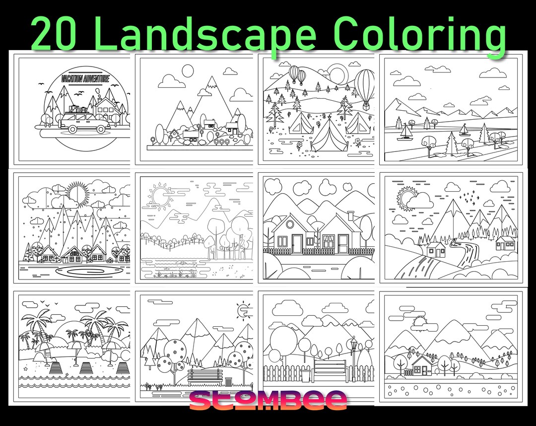 20 Landscape Adult Coloring Pages, Adult Coloring Book, Printable ...
