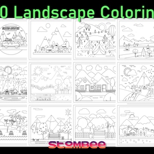 20 Landscape Adult Coloring Pages, Adult Coloring Book, Printable Coloring, Colouring Pages, Coloring for Adults